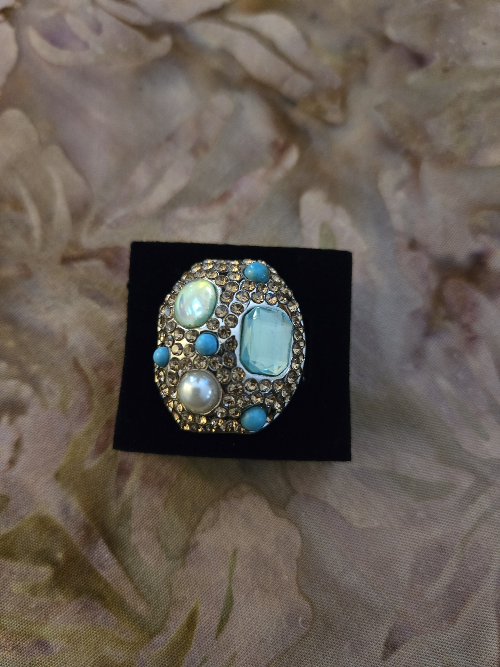 Mixed Blue Gemstone and Pearl Cocktail Ring